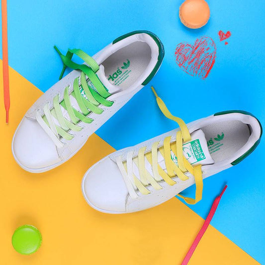 Casual Canvas White Shoes Colorful Gradient Laces - NashPull