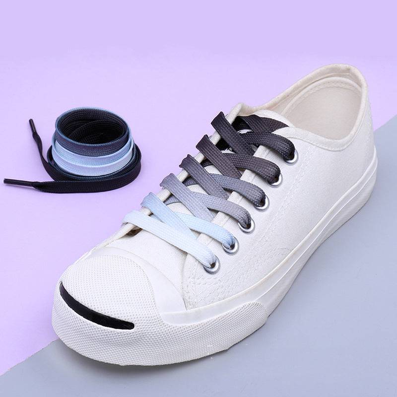 Casual Canvas White Shoes Colorful Gradient Laces - NashPull