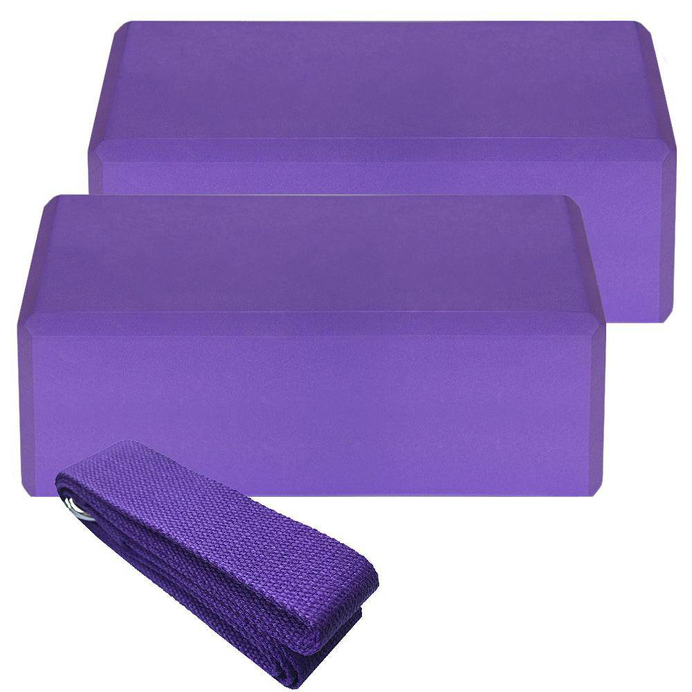 Indoor 2pcs EVA Yoga Blocks 1pcs Cotton Yoga Strap Stability Blocks Strap Set for Yoga Pilates Meditation Indoor Exercise - NashPull