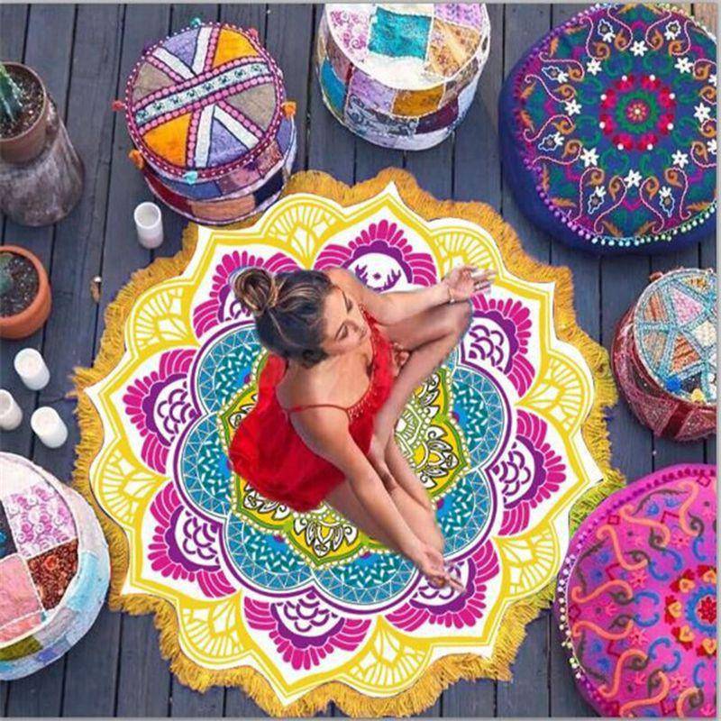 Polygon Printing Tassel Round Bath Towel Yoga Mat - NashPull