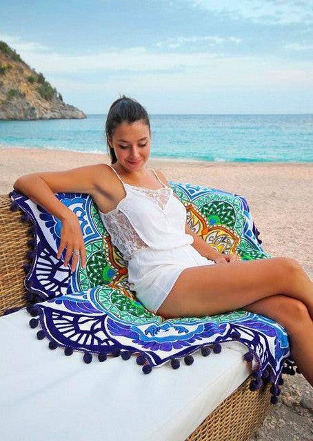 Polygon Printing Tassel Round Bath Towel Yoga Mat - NashPull