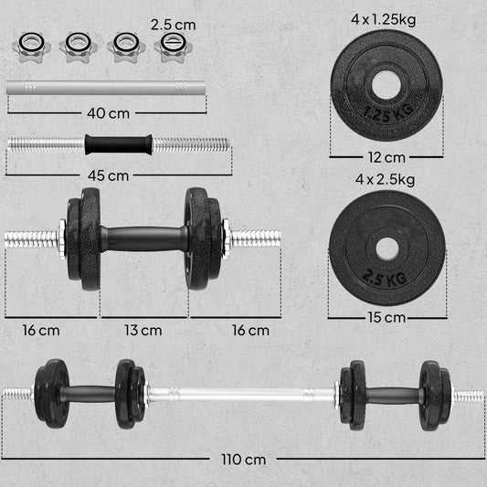 SPORTNOW 2 - in - 1 Adjustable Dumbbells Set, 20kg Weights Dumbbells Set With Non - Slip Grip For Strength Training, Weight Lifting, Bodybuilding, Home Gym Workout Equipment For Men & Women - NashPull