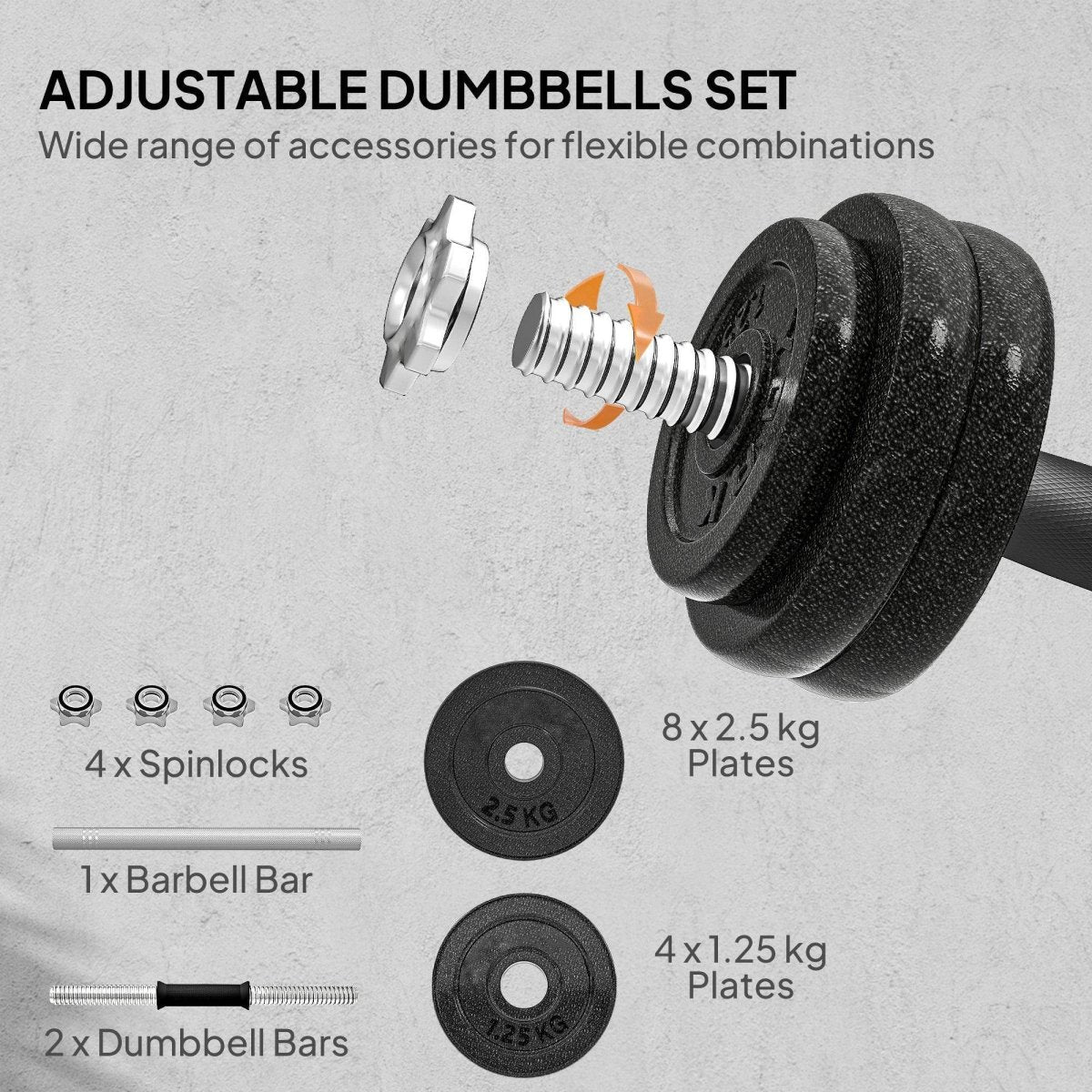SPORTNOW 2 - in - 1 Adjustable Dumbbells Set, 30kg Weights Dumbbells Set With Non - Slip Grip For Strength Training, Weight Lifting, Bodybuilding, Home Gym Workout Equipment For Men & Women - NashPull