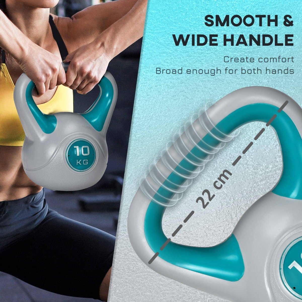 SPORTNOW Kettlebell, 10kg Kettle Bells With Handle For Home Gym Weight Lifting And Strength Training, Light Blue And Grey - NashPull