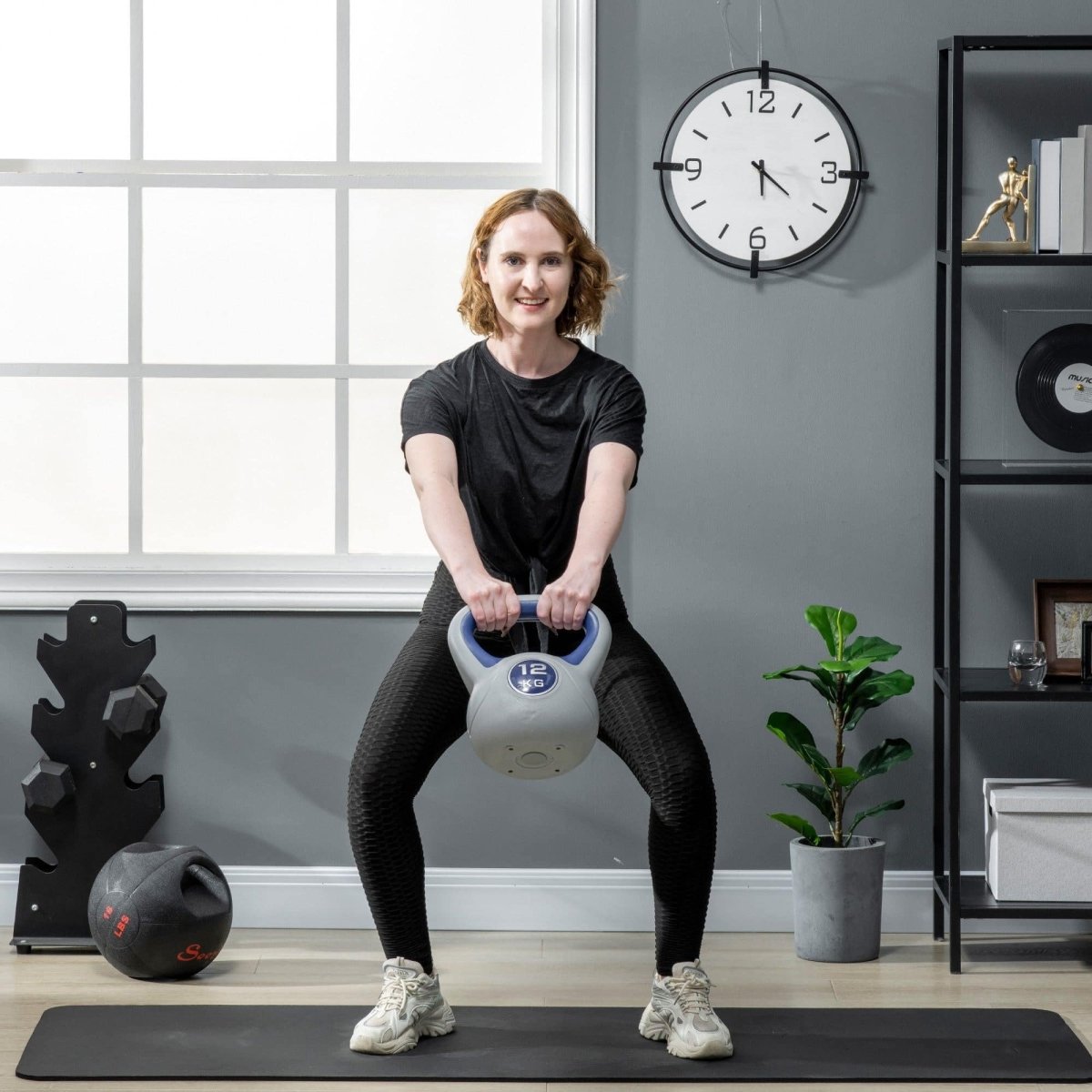 SPORTNOW Kettlebell, 12kg Kettle Bells With Handle For Home Gym Weight Lifting And Strength Training, Dark Blue And Grey - NashPull