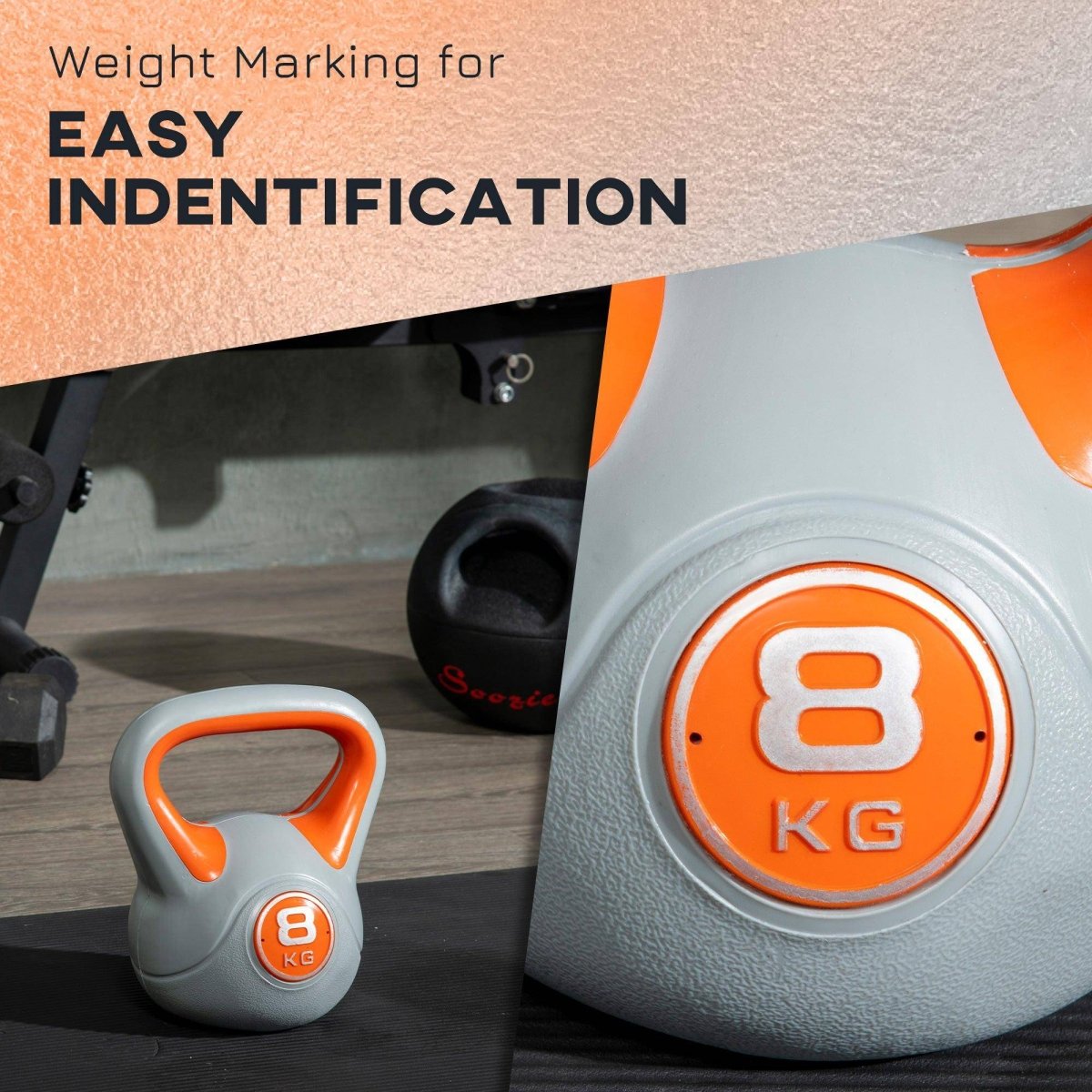 SPORTNOW Kettlebell, 8kg Kettle Bells With Handle For Home Gym Weight Lifting And Strength Training, Orange And Grey - NashPull