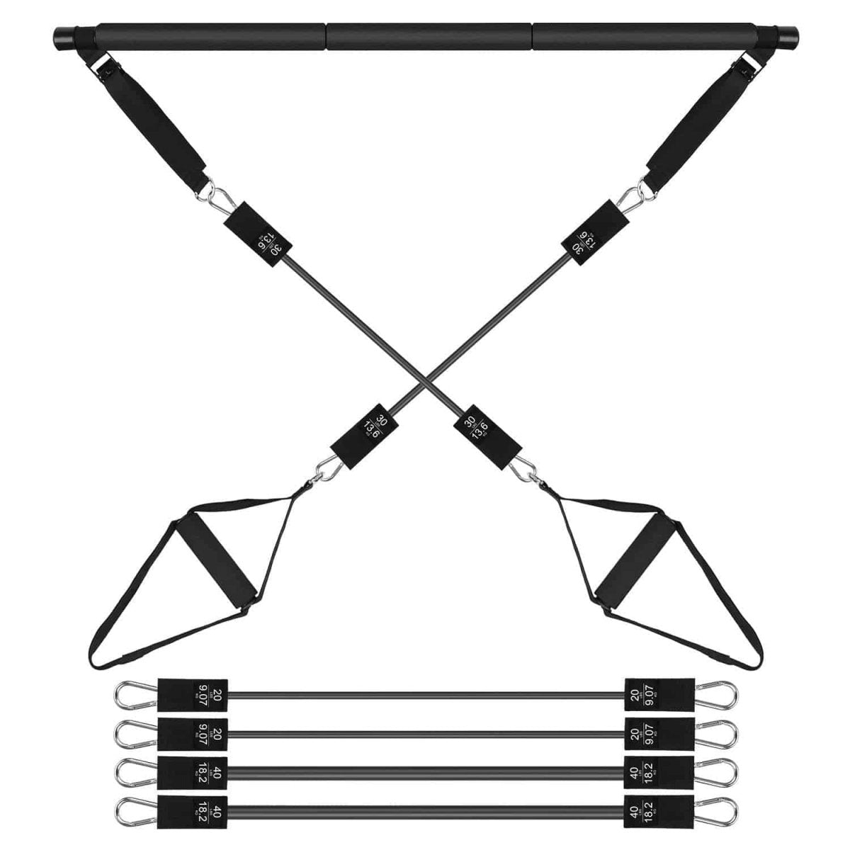 100LBS OR 180LBS Band Options - 1Pc Pilates Bar Kit Multifunctional Pilates Yoga Toning Bar Full Body Exercise Equipment Set For Beginners Intermediates Professionals 4 Elastic Resistance Bands - NashPull