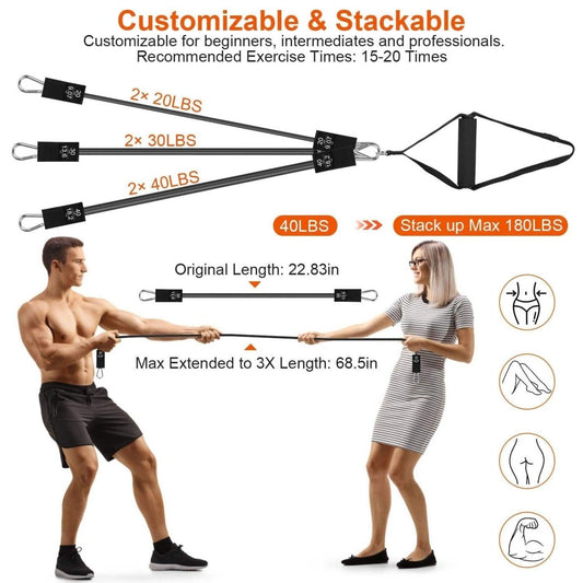 100LBS OR 180LBS Band Options - 1Pc Pilates Bar Kit Multifunctional Pilates Yoga Toning Bar Full Body Exercise Equipment Set For Beginners Intermediates Professionals 4 Elastic Resistance Bands - NashPull