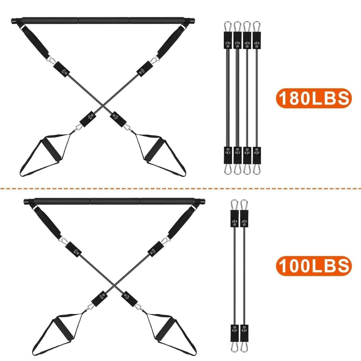 100LBS OR 180LBS Band Options - 1Pc Pilates Bar Kit Multifunctional Pilates Yoga Toning Bar Full Body Exercise Equipment Set For Beginners Intermediates Professionals 4 Elastic Resistance Bands - NashPull