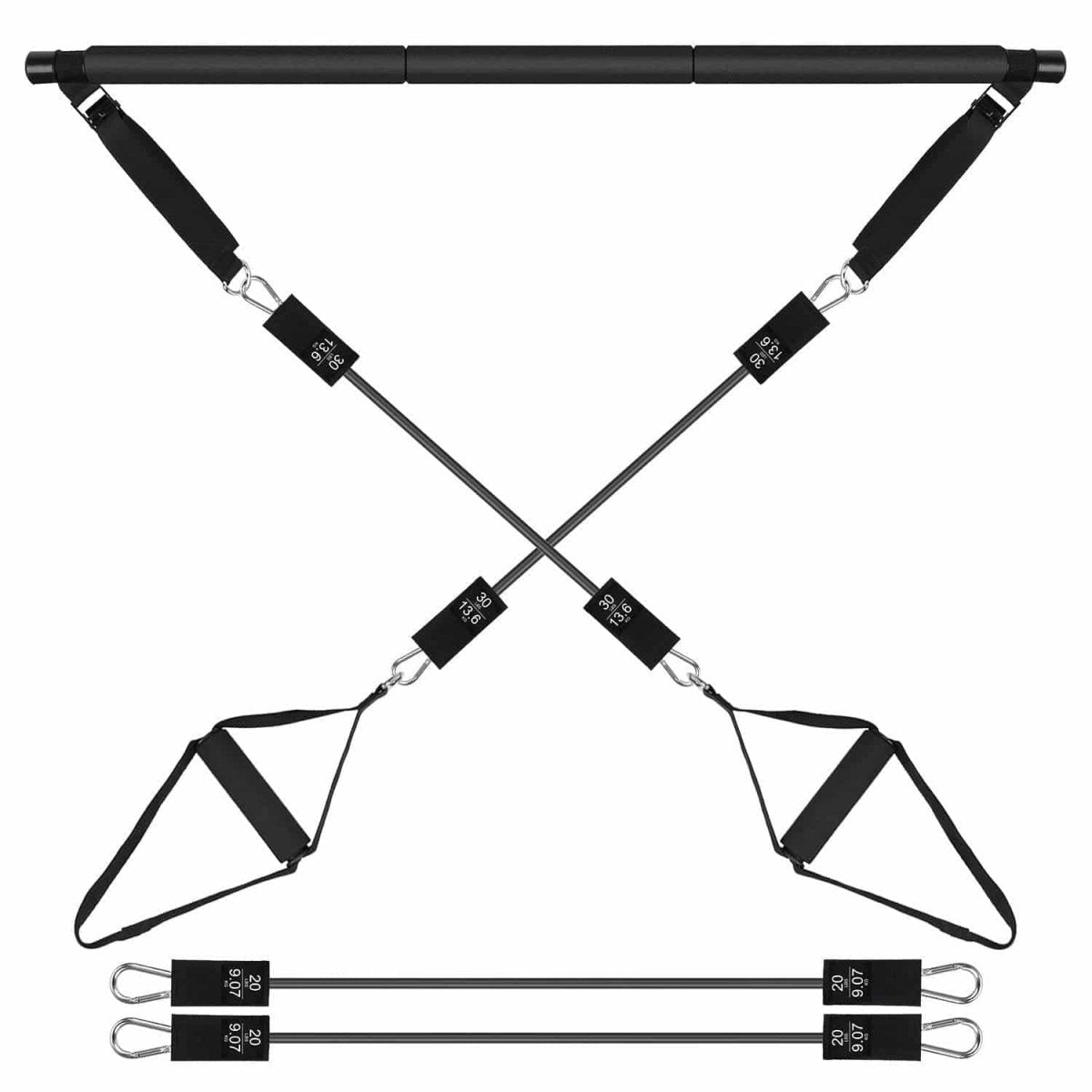 100LBS OR 180LBS Band Options - 1Pc Pilates Bar Kit Multifunctional Pilates Yoga Toning Bar Full Body Exercise Equipment Set For Beginners Intermediates Professionals 4 Elastic Resistance Bands - NashPull