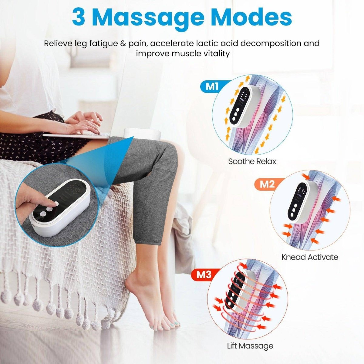 1PCS Cordless Leg Massager Air Compression Massager With Heat Thigh Knee Calf Massager With 3 Modes Adjustable Wrap For Pain Relief - NashPull