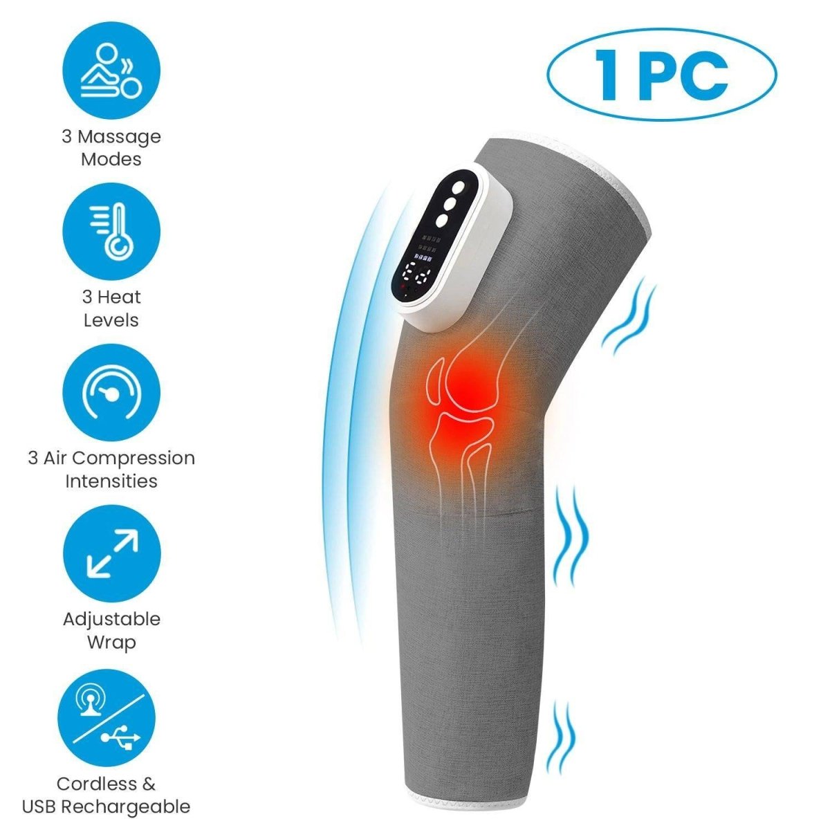1PCS Cordless Leg Massager Air Compression Massager With Heat Thigh Knee Calf Massager With 3 Modes Adjustable Wrap For Pain Relief - NashPull