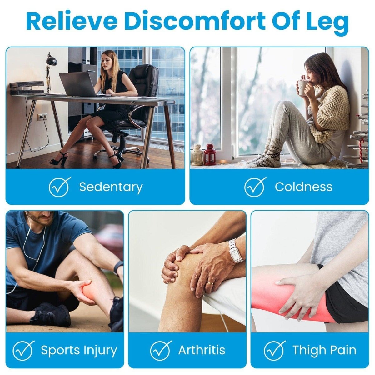 1PCS Cordless Leg Massager Air Compression Massager With Heat Thigh Knee Calf Massager With 3 Modes Adjustable Wrap For Pain Relief - NashPull