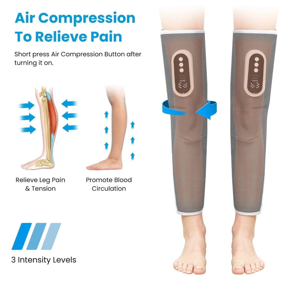 1PCS Cordless Leg Massager Air Compression Massager With Heat Thigh Knee Calf Massager With 3 Modes Adjustable Wrap For Pain Relief - NashPull
