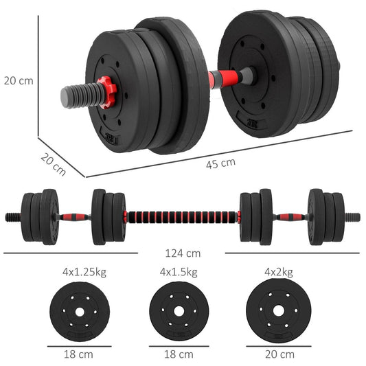 20kg 2 IN 1 Adjustable Dumbbells Weight Set, Dumbbell Hand Weight Barbell For Body Fitness, Lifting Training For Home, Office, Gym, Black - NashPull