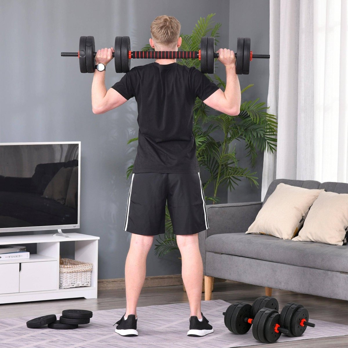 25kg 2 IN 1 Adjustable Dumbbells Weight Set, Dumbbell Hand Weight Barbell For Body Fitness, Lifting Training For Home, Office, Gym, Black - NashPull
