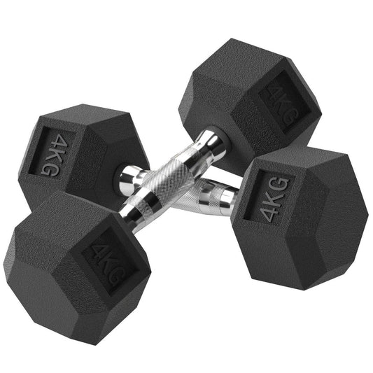 2x4kg Rubber Dumbbell Sports Hex Weights Sets Home Gym Fitness Hexagonal Dumbbells Kit Weight Lifting Exercise - NashPull