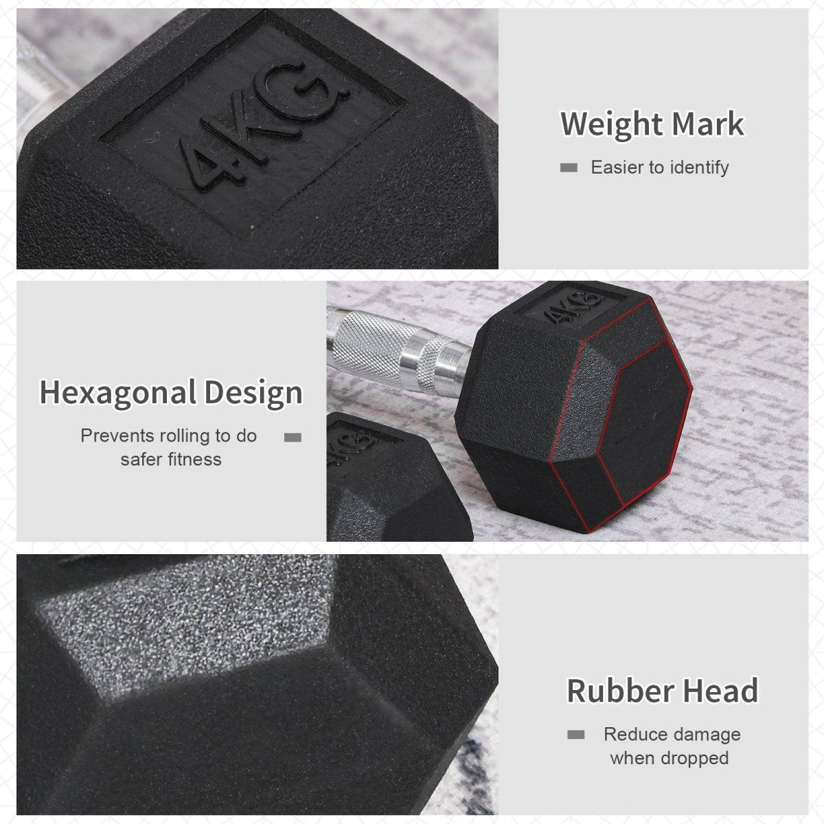 2x4kg Rubber Dumbbell Sports Hex Weights Sets Home Gym Fitness Hexagonal Dumbbells Kit Weight Lifting Exercise - NashPull