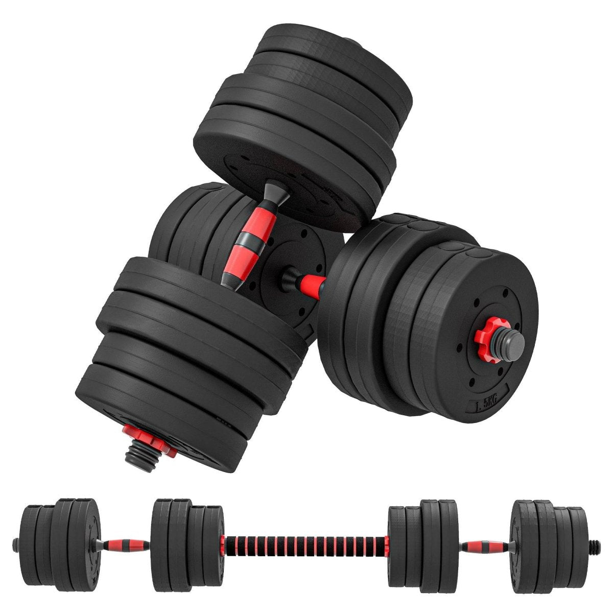 30kg 2 IN 1 Adjustable Dumbbells Weight Set, Dumbbell Hand Weight Barbell For Body Fitness, Lifting Training For Home, Office, Gym, Black - NashPull