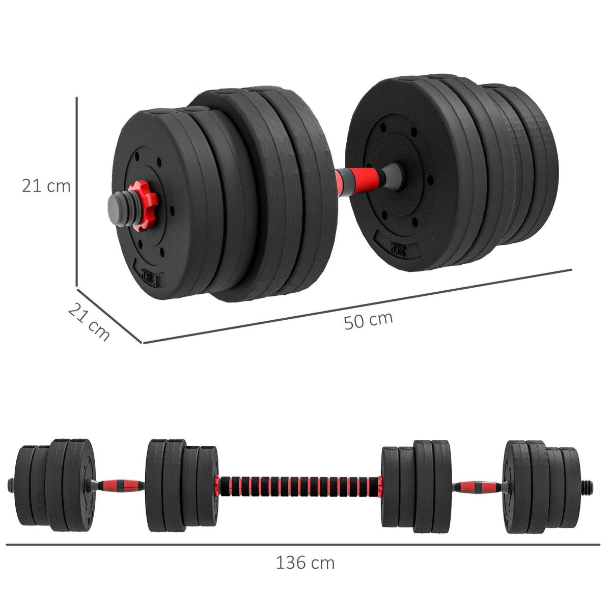 30kg 2 IN 1 Adjustable Dumbbells Weight Set, Dumbbell Hand Weight Barbell For Body Fitness, Lifting Training For Home, Office, Gym, Black - NashPull