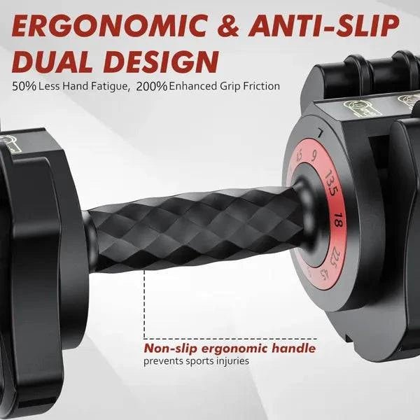 Adjustable Dumbbell Set Of 22.5LB Set - 1Sec Adjustable Dumbbell Weights - 5 In 1 Free Weights Dumbbells Set With Effortless Tray/No - Slip Handle - Compact Size For Women/Men At Home Gym - NashPull