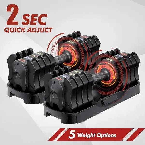Adjustable Dumbbell Set Of 22.5LB Set - 1Sec Adjustable Dumbbell Weights - 5 In 1 Free Weights Dumbbells Set With Effortless Tray/No - Slip Handle - Compact Size For Women/Men At Home Gym - NashPull