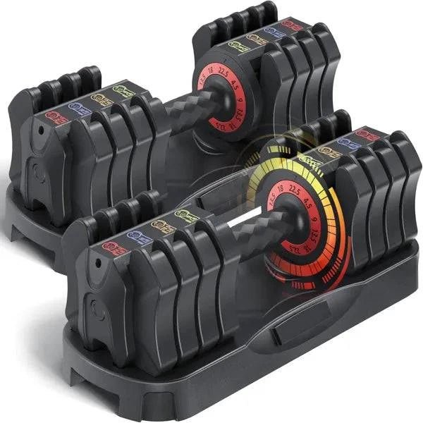 Adjustable Dumbbell Set Of 22.5LB Set - 1Sec Adjustable Dumbbell Weights - 5 In 1 Free Weights Dumbbells Set With Effortless Tray/No - Slip Handle - Compact Size For Women/Men At Home Gym - NashPull