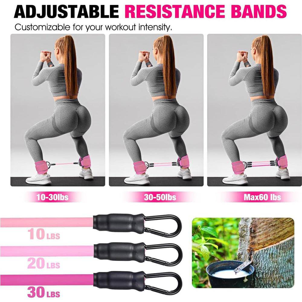 Ankle Resistance Bands With Cuffs For Women & Men,Adjustable Leg Workout Bands For Kickbacks, Booty Lift For Home Gym - NashPull