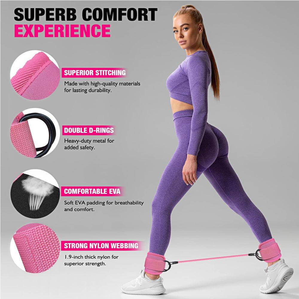 Ankle Resistance Bands With Cuffs For Women & Men,Adjustable Leg Workout Bands For Kickbacks, Booty Lift For Home Gym - NashPull