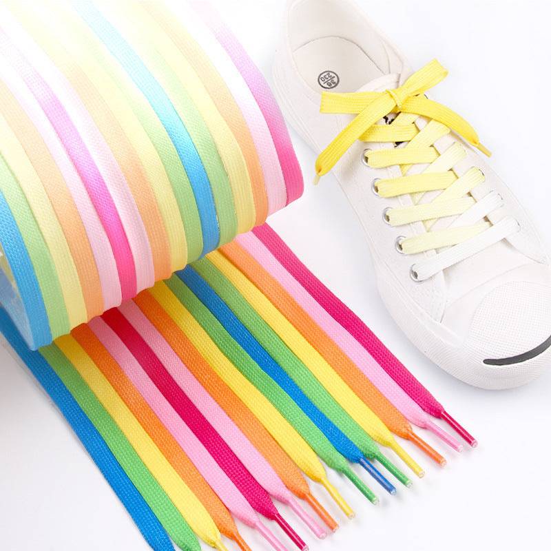 Casual Canvas White Shoes Colorful Gradient Laces - NashPull