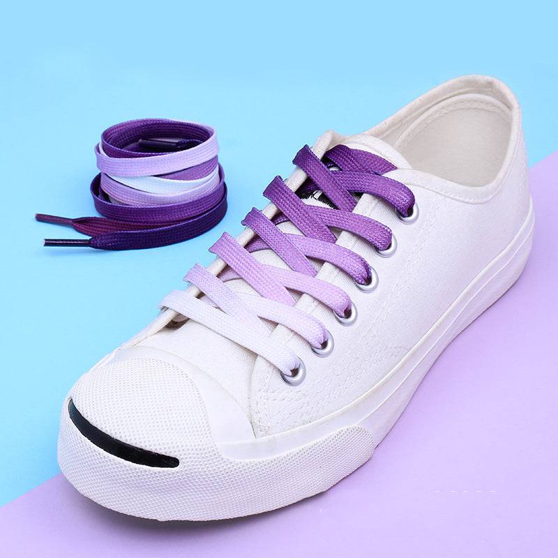Casual Canvas White Shoes Colorful Gradient Laces - NashPull