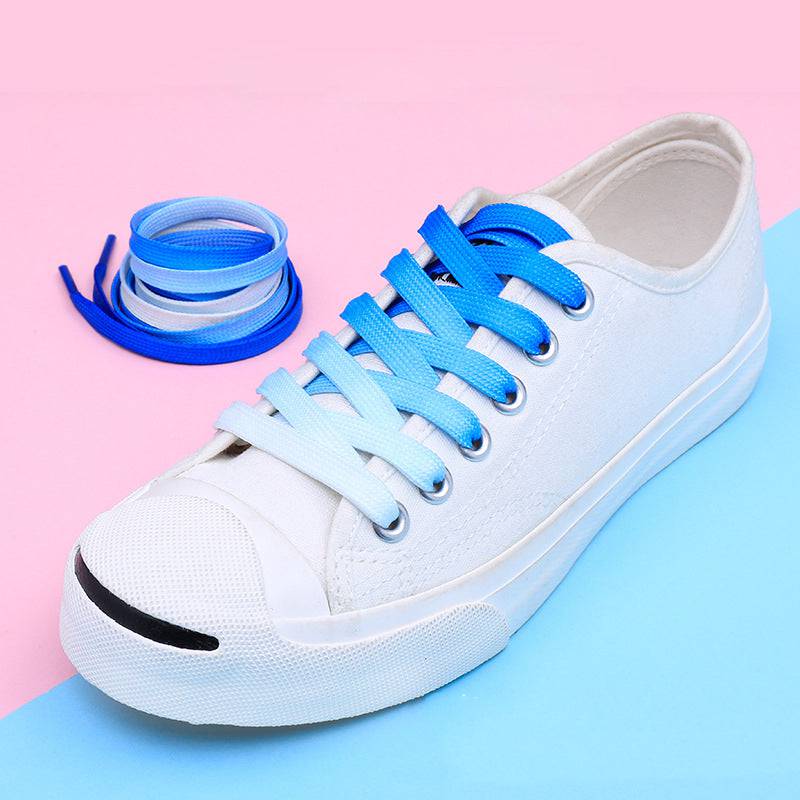 Casual Canvas White Shoes Colorful Gradient Laces - NashPull
