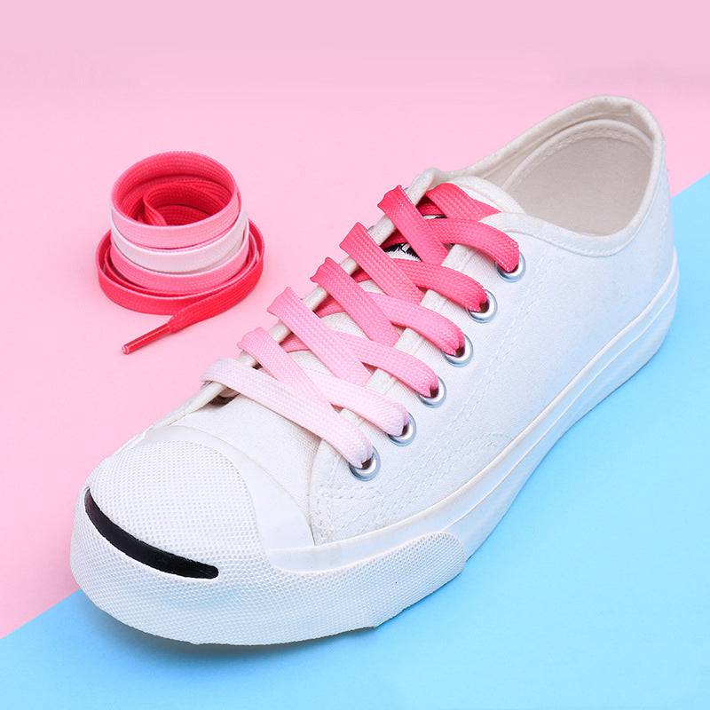 Casual Canvas White Shoes Colorful Gradient Laces - NashPull