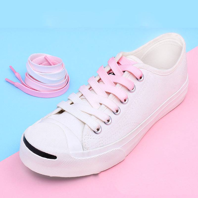 Casual Canvas White Shoes Colorful Gradient Laces - NashPull