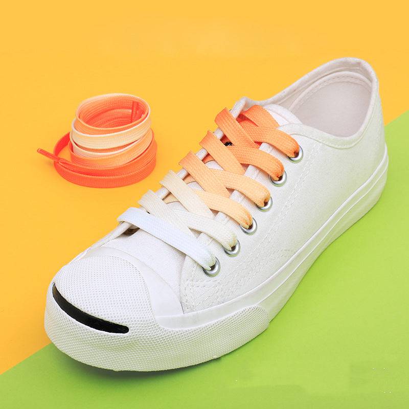 Casual Canvas White Shoes Colorful Gradient Laces - NashPull