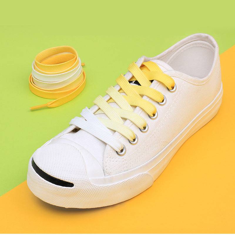 Casual Canvas White Shoes Colorful Gradient Laces - NashPull