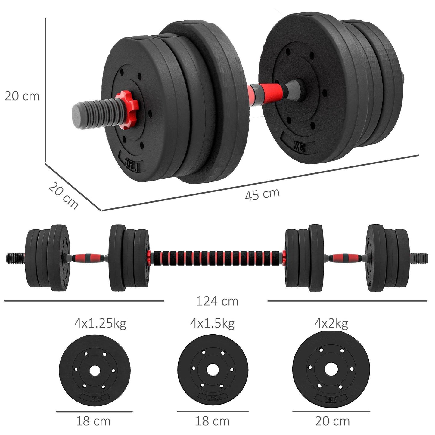 20kg 2 IN 1 Adjustable Dumbbells Weight Set, Dumbbell Hand Weight Barbell For Body Fitness, Lifting Training For Home, Office, Gym, Black - NashPull