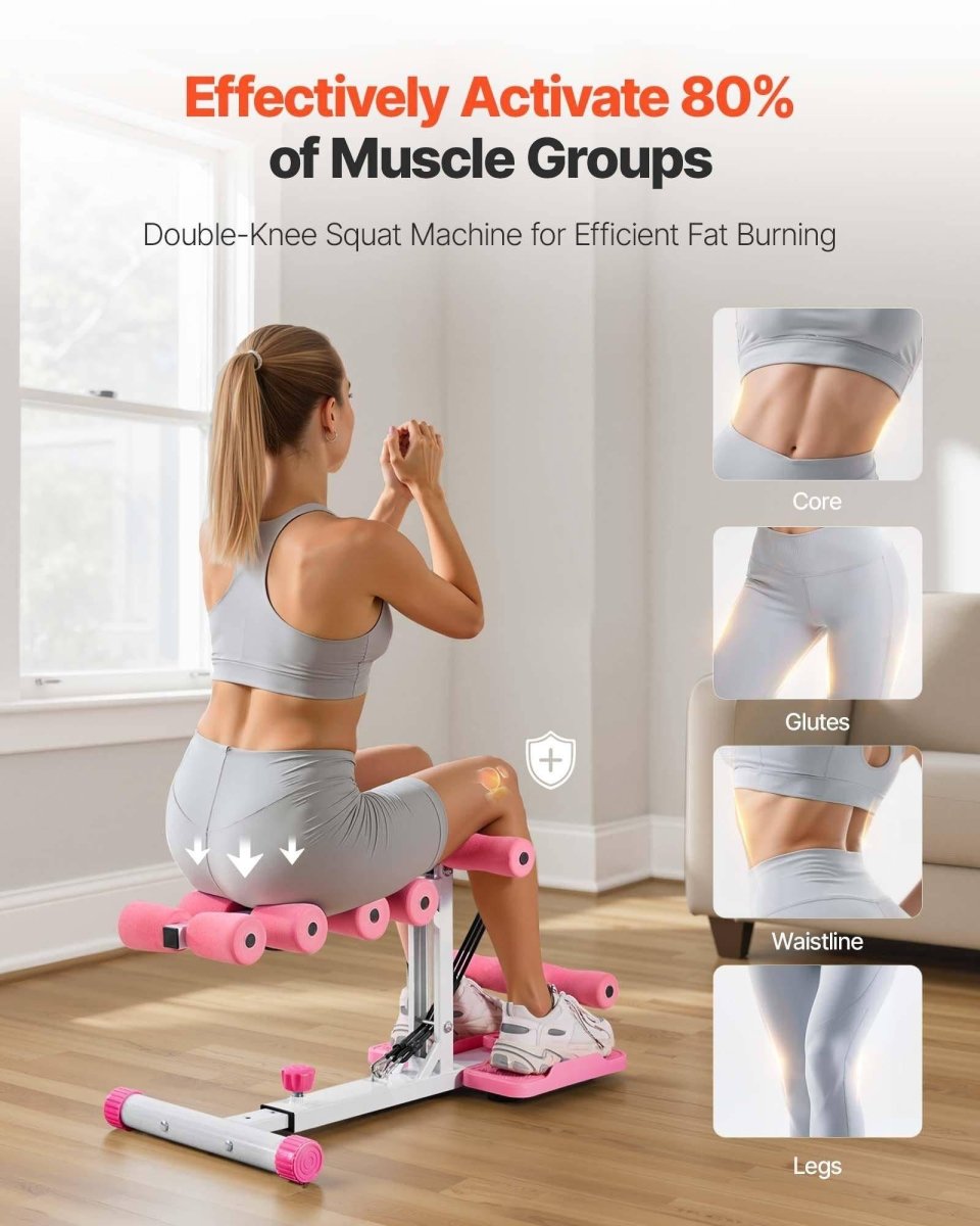 Deep Squat Machine, Adjustable Glutes Trainer Machine With 3 High - Strength Resistance Bands, Folding Core Leg & Glutes Exercise Trainer, Push Up Workout Equipment At Home Gym, Pink + White - NashPull