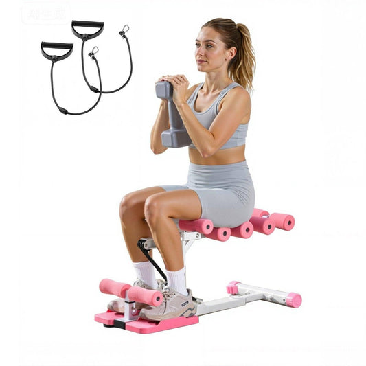 Deep Squat Machine, Adjustable Glutes Trainer Machine With 3 High - Strength Resistance Bands, Folding Core Leg & Glutes Exercise Trainer, Push Up Workout Equipment At Home Gym, Pink + White - NashPull