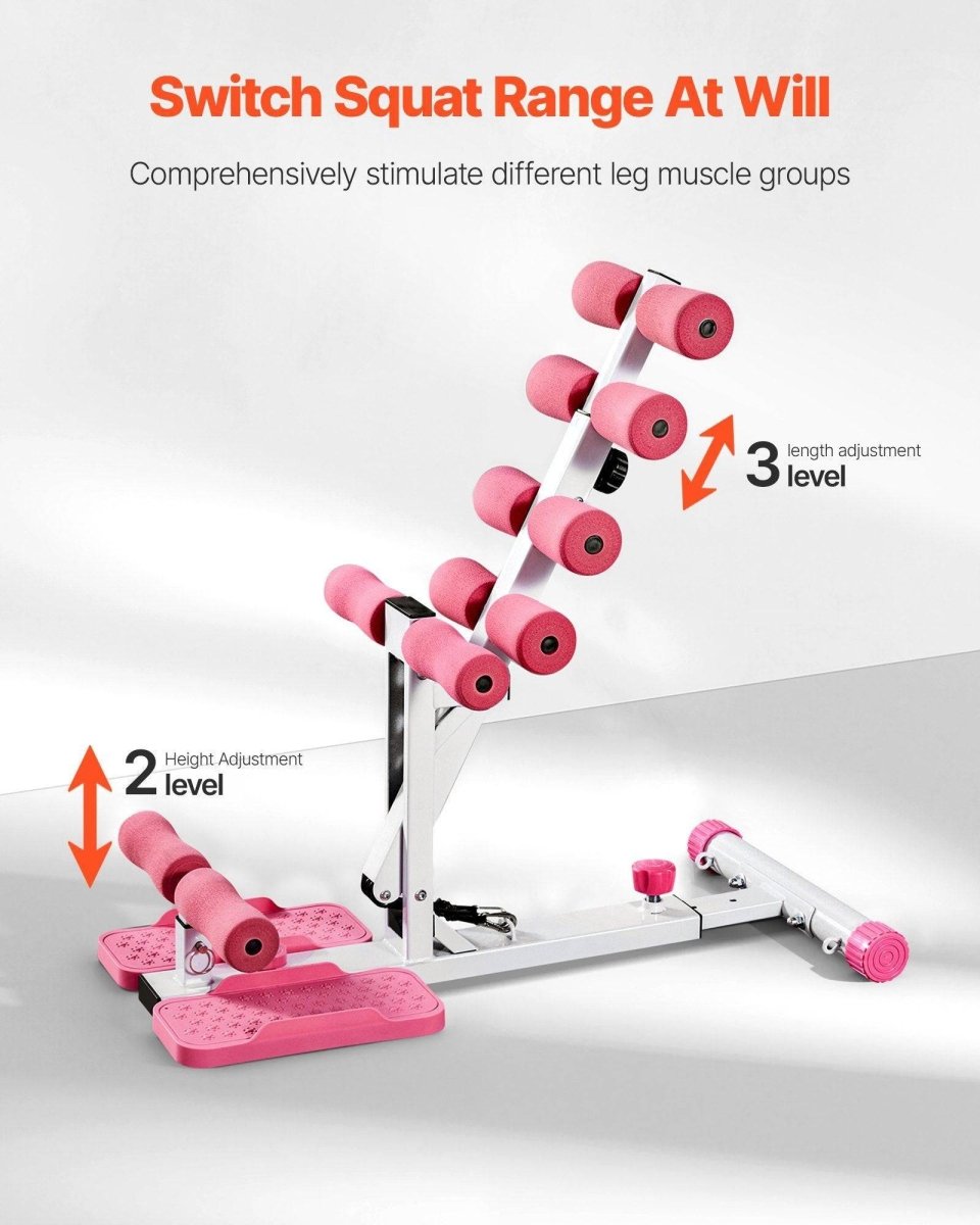 Deep Squat Machine, Adjustable Glutes Trainer Machine With 3 High - Strength Resistance Bands, Folding Core Leg & Glutes Exercise Trainer, Push Up Workout Equipment At Home Gym, Pink + White - NashPull