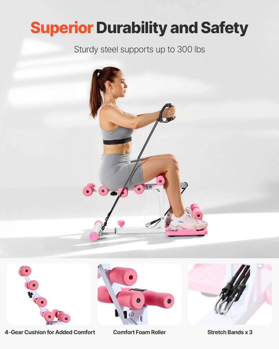 Deep Squat Machine, Adjustable Glutes Trainer Machine With 3 High - Strength Resistance Bands, Folding Core Leg & Glutes Exercise Trainer, Push Up Workout Equipment At Home Gym, Pink + White - NashPull