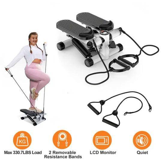 Exercise Stepper For Women Mini Fitness Stepper With 2 Resistance Bands LCD Monitor Max 330.7LBS Load Stair Stepper Quiet Stepper - NashPull