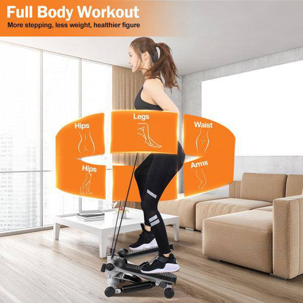 Fitness Step Machine, Mini Step Machine With Resistance Band, Home Fitness Equipment With 330.7LBS Load - bearing Capacity, Hydraulic Fitness Step Machine With LCD Display Screen - NashPull