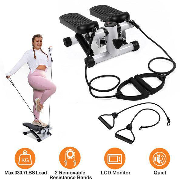 Fitness Step Machine, Mini Step Machine With Resistance Band, Home Fitness Equipment With 330.7LBS Load - bearing Capacity, Hydraulic Fitness Step Machine With LCD Display Screen - NashPull