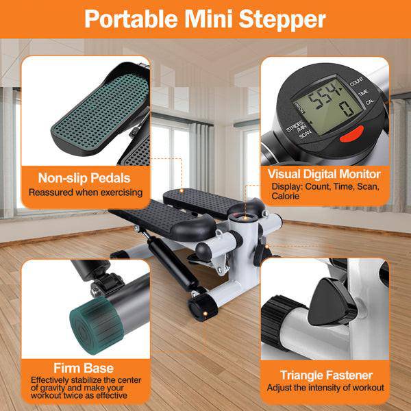Fitness Step Machine, Mini Step Machine With Resistance Band, Home Fitness Equipment With 330.7LBS Load - bearing Capacity, Hydraulic Fitness Step Machine With LCD Display Screen - NashPull