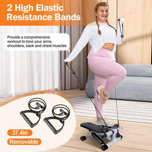 Fitness Step Machine, Mini Step Machine With Resistance Band, Home Fitness Equipment With 330.7LBS Load - bearing Capacity, Hydraulic Fitness Step Machine With LCD Display Screen - NashPull