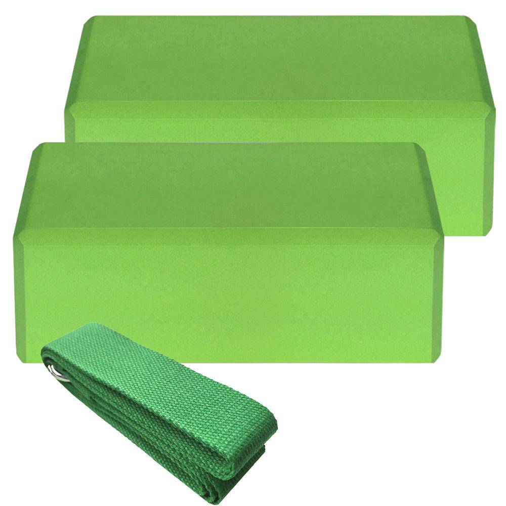Indoor 2pcs EVA Yoga Blocks 1pcs Cotton Yoga Strap Stability Blocks Strap Set for Yoga Pilates Meditation Indoor Exercise - NashPull