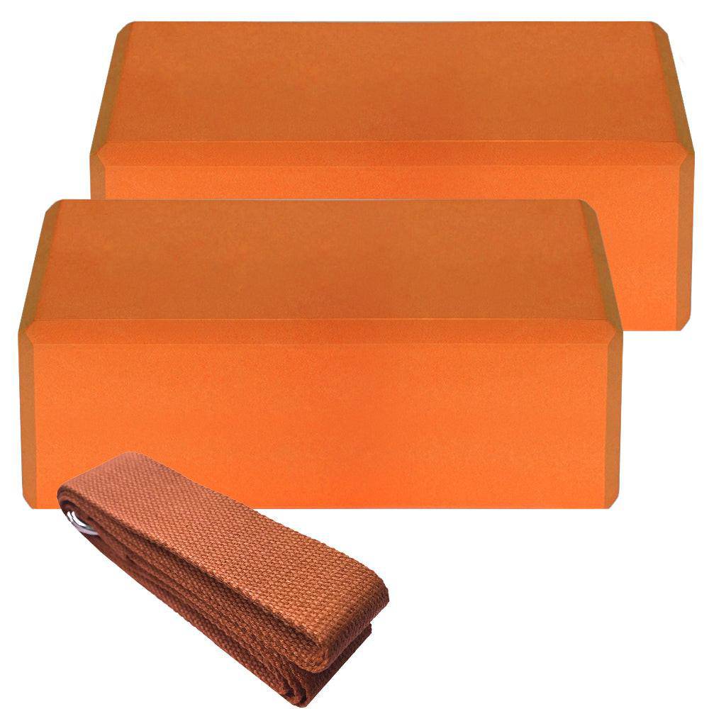 Indoor 2pcs EVA Yoga Blocks 1pcs Cotton Yoga Strap Stability Blocks Strap Set for Yoga Pilates Meditation Indoor Exercise - NashPull