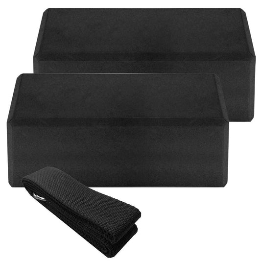 Indoor 2pcs EVA Yoga Blocks 1pcs Cotton Yoga Strap Stability Blocks Strap Set for Yoga Pilates Meditation Indoor Exercise - NashPull