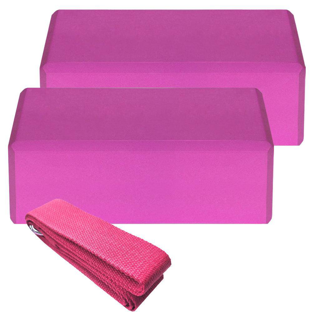 Indoor 2pcs EVA Yoga Blocks 1pcs Cotton Yoga Strap Stability Blocks Strap Set for Yoga Pilates Meditation Indoor Exercise - NashPull